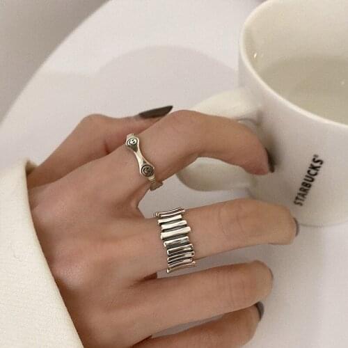 S925 Silver Woman Ring Vintage Lucky Smile Face Rings Accessorie Adjustable Open Women Round Finger Rings Womens Jewellery