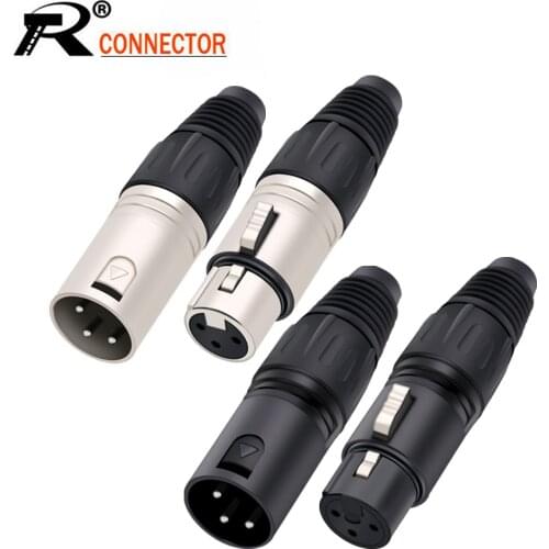 1pc 3 Pin XLR Male/Female Plug Wire Connector 3 Poles XLR Microphone Plug MIC Cable Terminal Connector Black&Silver