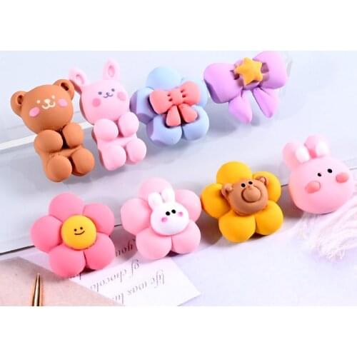 10/20pcs Kawaii Cartoon Rabbit Bear Flatback Resin Cabochon Cute Animals Fit Phone Decoration DIY Scrapbooking Hair Accessories