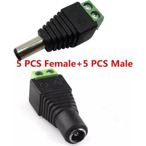 10pcs /5 Set CCTV Cameras 2.1mm x 5.5mm Female Male DC Power Plug Adapter DC Power Female Plug Jack Adapter Connector Male Plug Socket