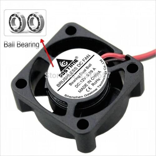 10PCS Gdstime 2510 25mm 25X25x10mm DC Micro Cooling Fans 12V 2Pin Ball Bearing Fan