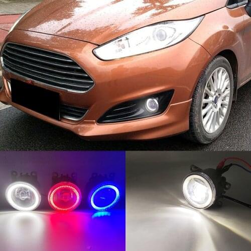 2 Functions Auto LED DRL Daytime Running Light Car Angel Eyes Fog Lamp Foglight For Ford Fiesta 2009 - 2014 2015 2016
