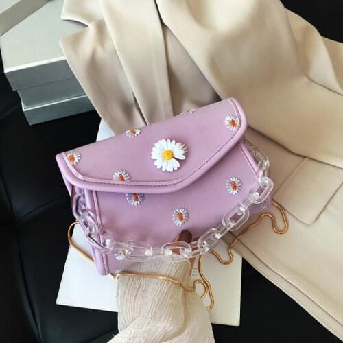 2020 Fashion PU Leather Flower Baguette Bags For Women Sac A Main Femme Designer Shoulder Bag Chain Crossbody Bags Bolsos