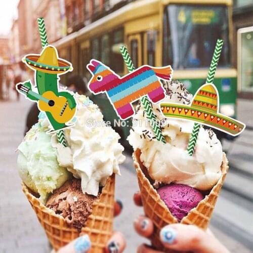 36pcs/set Mexico Party Decor Drinking Straw Cactus Paper Straws Decorations Cocktail Drinking Straws Party Supplies ST043