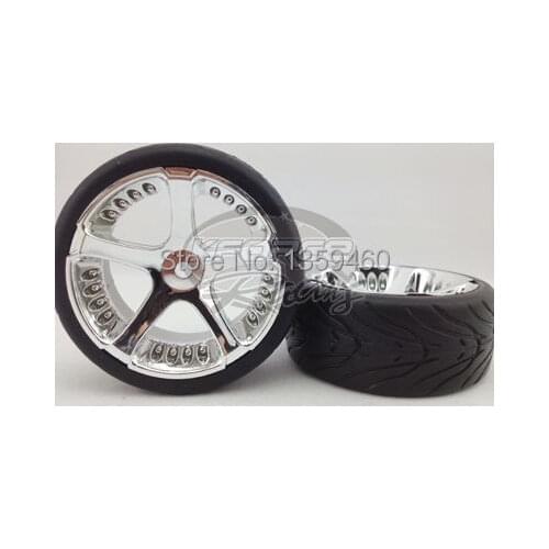 4pcs 1/10 Touring Tires Tyre Wheel Rim W5S5C (Chrome) 3mm offset fits for 1:10 Touring Car 1/10 Tire
