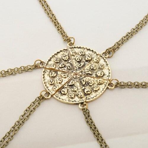 6PCS/SET Antique Bronze Best Friend Forever BFF Friendship Pizza Necklaces set Food Jewelry Men Women Christmas Gift
