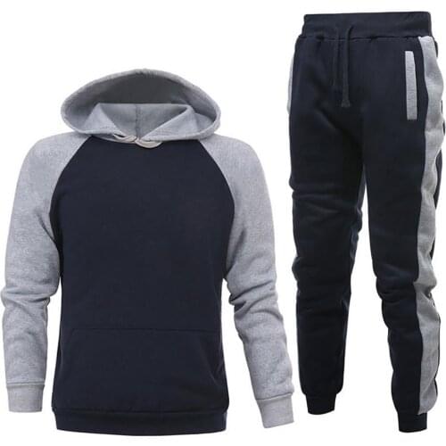 80% HOT SALES！！！Men Autumn Long Sleeve Pocket Hoodie Pants Color Block Sports Tracksuit Outfit
