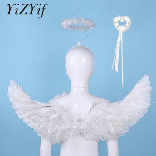 White Adults Kids Angel Feather Wing Magic Wand Party Birthday Gift Masquerade Carnival Wedding Costume Halloween Christmas