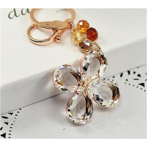 50pcs/lot fedex fast woman man crystal leaf keychain Lucky Clover Car Key Ring Bag Charm Key Holder