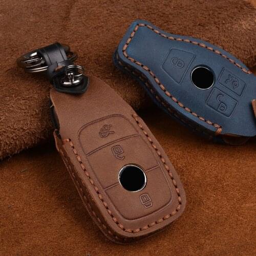 LUNASBORE Cow Leather Car Key Case Cover for Mercedes Benz E V-Class E300 W202 W210 2017 Protect Shell Auto Accessories Keychain