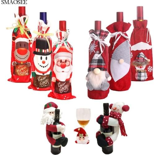 Wine Bottle Cover Gift Bags Cup Mat Santa Claus Snowman Elk Decor Stocking 2020 Christmas Decorations For Home Xmas New Year