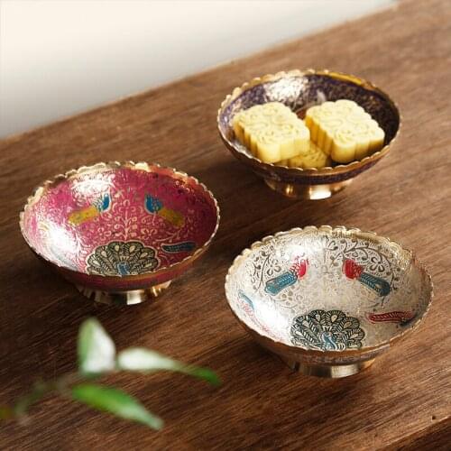 Pure copper fruit tray vintage snacks tray basket high foot tea tray tea set Japanese fruit dish tea ceremony