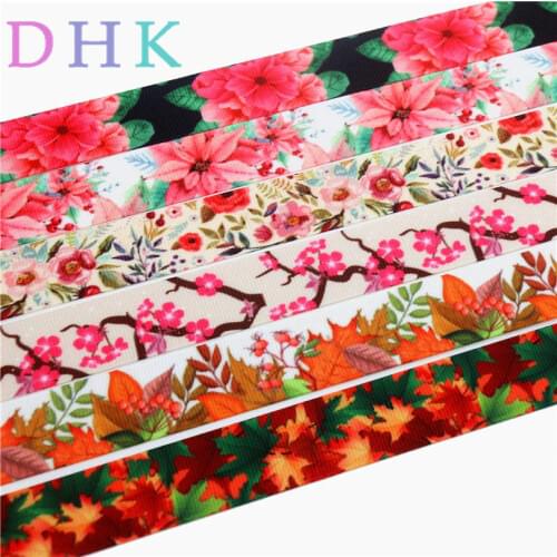 DHK 7/8'' Free shipping leaf flowers plum blossom printed grosgrain ribbon Accessory hairbow headwear DIY decoration 22mm S763