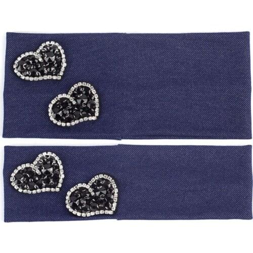 Geebro Denim Headband Fashion Heart Rhinestones Elastic Womens Stretch Headwear For Girls HairBand Turban Wrap Hair Accessories