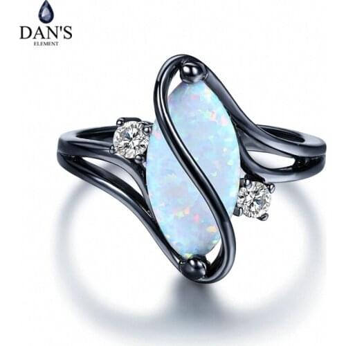 DANS ELEMENT Oval Opal Stone Black Gold Color Rings Fashion Jewelry For Women and Man Party Gift Wholesale DER642