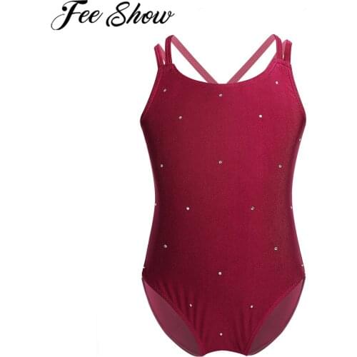 Girls Ballet Dance Bodysuit Spaghetti Shoulder Straps Sparkly Rhinestone Sleeveless Skating Roller Gymnastics Leotard Jumpsuit
