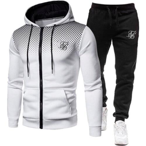 Mens Hoodie suit fashion sik silk brand print autumn casual Hoodie+pants men suit sports two piece Men Clothes Sportswear Sets