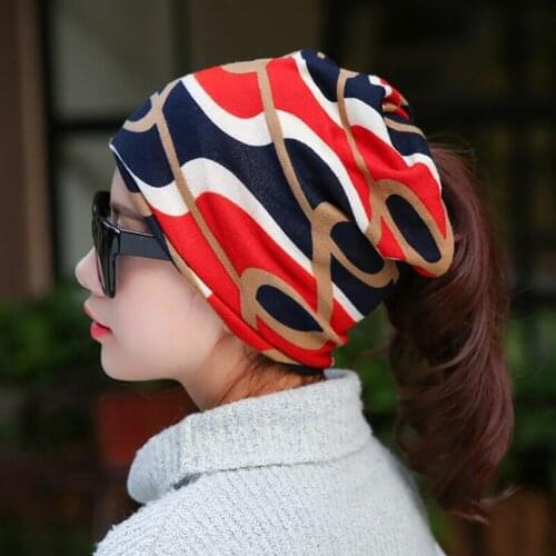 Multifunctional Womens Cycling Hat Scarf Hip Hop Cap Stripped Hip-Hop Beanie Outdoor Snapback Cap Autumn Women Circle Beanie
