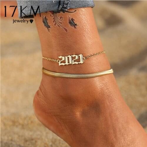 Trendy 2021 Number Letter Anklets For Women Girls Multilayer Snake Chain Ankle Bracelet Anklets Set Foot Jewelry Gifts