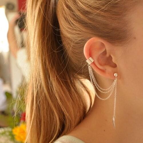 Fashion Jewelry Earrings Sun Leaf Tassels Long Dangle Three Threads Charming Ear Clip Earrings Gold Silver For Women E066