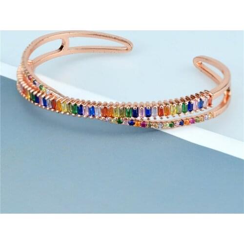 Fashion New Classic Girl Gift Luxury Rainbow Zircon Bracelet Female Anniversary Cross Bracelet & Bangles Accessories Wholesale