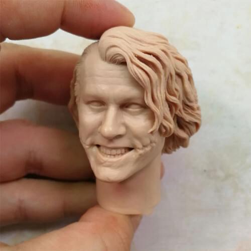 1/6 Scale Unpainted Male Doll Head Sculpt Evil Smile Joker Clown Head Carved Model Headplay for 12"Action Figure Body