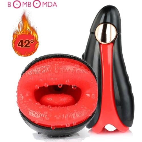 Male Oral Masturbator Simulating Sucking Tongue Licking Sex Machine Smart Heating Voice Interaction Adult Sex Toys for Men