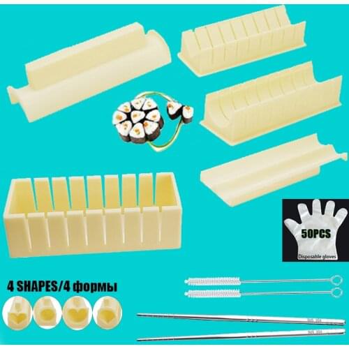 Sushi Making Kit with Sushi Set 5-10 Pieces Plastic Sushi Maker Tool with Gloves Stainless Steel Chopsticks Cleaning Brush