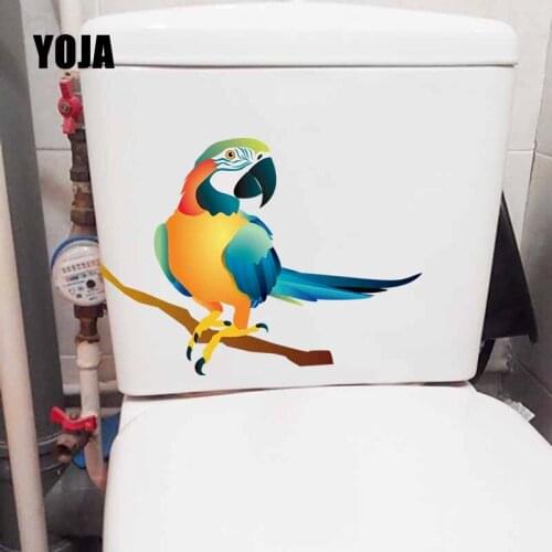 YOJA 21.4X15.8CM Creative Wall Sticker Toilet Seat Decal Kids Room Decoration Hand Painted Coloured Parrots T5-0790