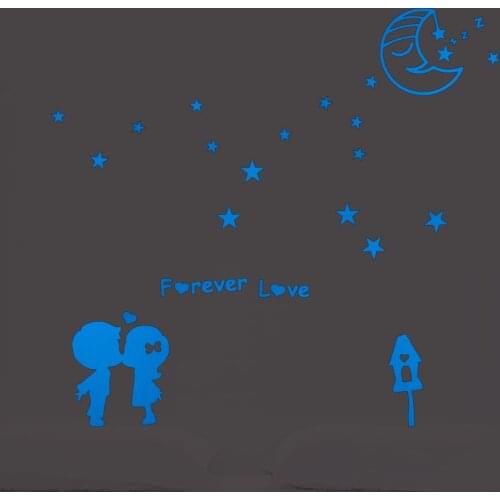 Cartoon Moon Stars and Lover Luminous Wall Sticker Kids Room DIY Switch Stickers Romantic Fall in Love Bedroom Decoration Decals