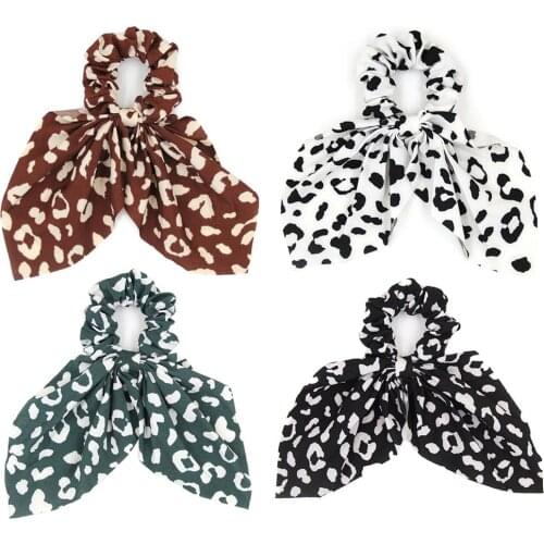 Furling Girl 1PC Dovetail Knot Printed Cloth Fabric Hair Ponytail Holder Hair ties Leopard Elastic Hair Bands for Women