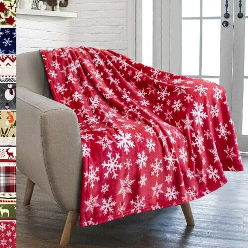 Christmas Throw Blanket Red Snowflake Christmas Fleece Blanket Soft Plush Warm Winter Cabin Throw (Red/White Snowflake)