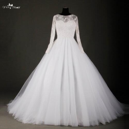 RSW736 Tulle Skirt High Neck Long Sleeve Wedding Dress Ball Gowns China Wedding Dresses