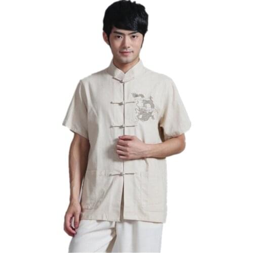 Shanghai Story new arrival Beige Linen tai chi shirt Chinese Traditional clothing Tang suit chinese kungfu shirt for man