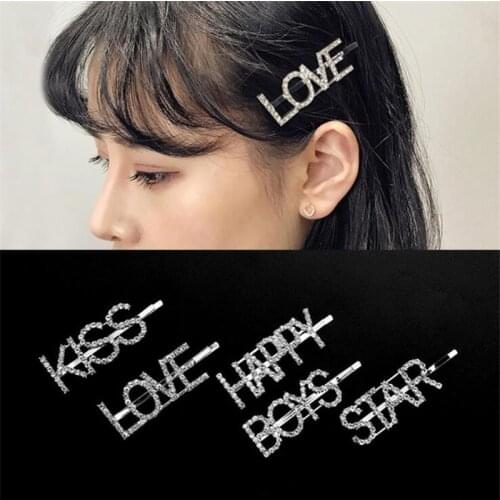 Crystal Hair Jewelry Unique Letter Barrettes Hairwear for Women Kid Girls Gift Wedding Party Hair Pins and Clips Headwear