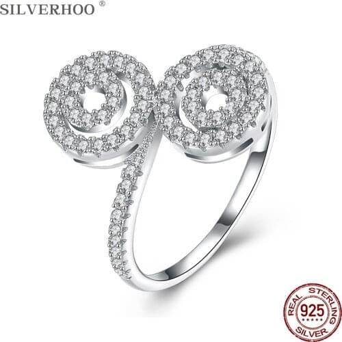 SILVERHOO 925 Sterling Silver Rings For Women Trendy Full Cubic Zirconia Geometry Circle Finger Ring Fine Anniversary Jewelry