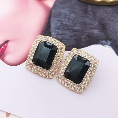 Rectangle Black Glass Stones Earrings High Quality Party Exquisite Jewelry For Women