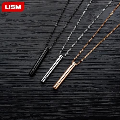 Slender Crystal Clyinder Cremation Urn Necklace in Stainless Steel Minimalist Memorial Remembrance Gift Secret Stash Vial