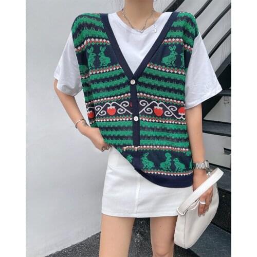 Ice silk sweater womens new loose Pullover European splicing short sleeve T-shirt fake two pieces