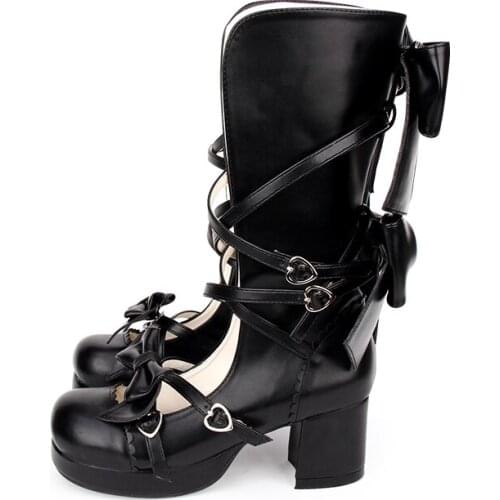 Lolita bowknot girl shoes Gothic Boots Bowknot Princess Kawaii Girl Women Shoes Vintage Sweet Victoria Kawaii Heavy-Bottomed