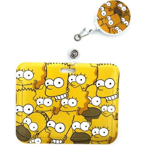 Yellow Funny Cartoon Characters Cartoon Cute Credit Card Holder Lanyards Kids Student Badge Reel ID Name Bus Card Badge Holder