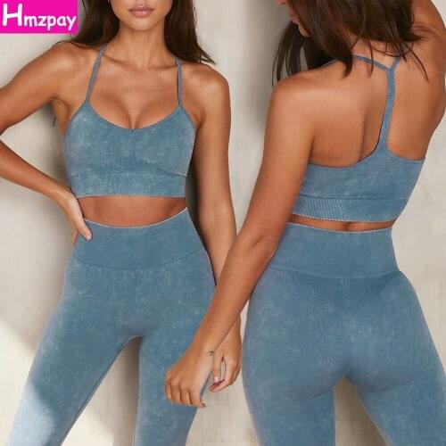 Womens Sportswear Seamless Yoga Suit 2-Piece Fitness Bra High Stretch Sports Waist Leggings Exercise Running Clothes