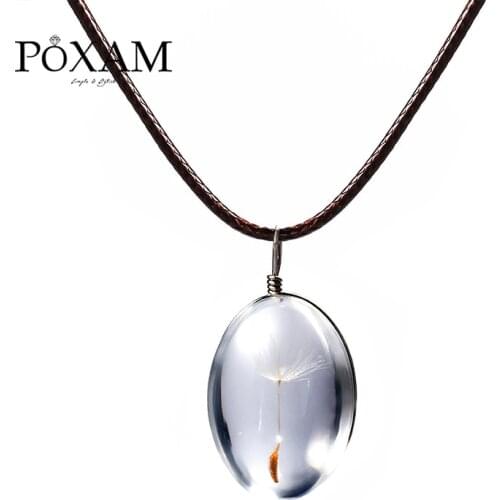 2019 Fashion Oval Acrylic Dandelion Necklaces For Women Vintage Leather Link Choker Big Pendant Necklace Party Wedding Jewelry