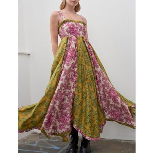 2021 Designer Fashion Design Spaghetti Strap Full Dress Runway New Women Flower Print Holiday Party Long Dress