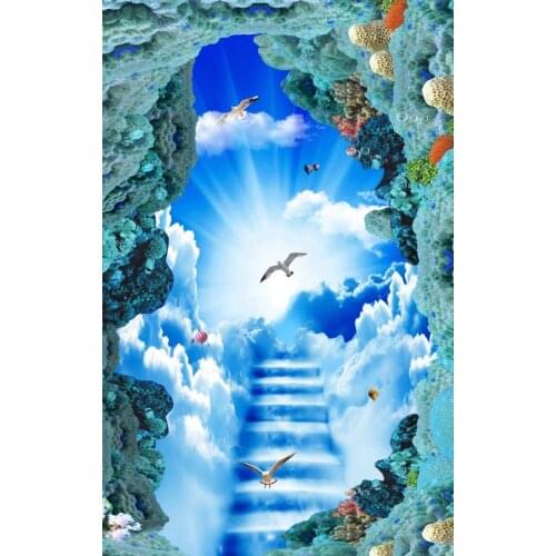 3D Wallpaper Murals Customize Cloud ladder cloud 3D Flooring Sky sun White pigeon 3D Floor Living room Decoration