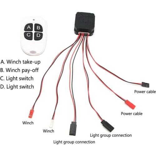 4-Channel Wireless Electric Winch Remote Controller Light Group Switch With Range 20m For RC 1:10 TRX-4 SCX10 D90 Parts 6-7.2V