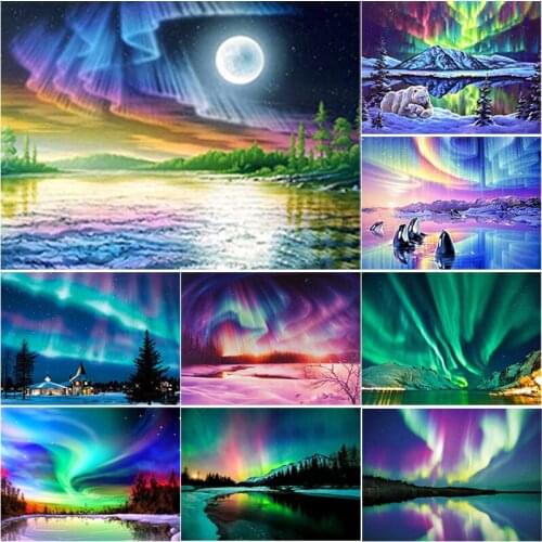 5D DIY Scenery Diamond Painting Aurora Landscape Diamond Embroidery Cross Stitch Full Square Round Drill Manual Gift Home Decor