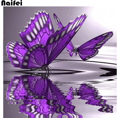 3D Diy Diamond Painting Purple Butterfly On The Water Full Square Rhinestone Handcraft Cross Stitch Diamond Embroidery