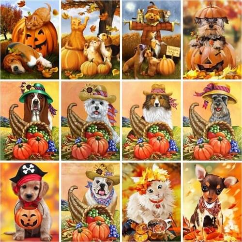 5D Diy Diamond Painting Pumpkin Halloween Diamond Embroidery Animal Dog Decorative Paintings Cross Stitch Handicraft Needlework