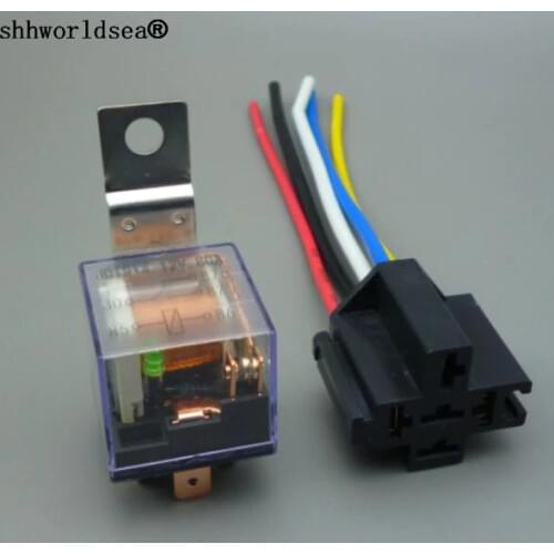 Shhworldsea Automotive Relay 12V 24V 4 Pin 5Pin Plug 80A Double Contact Waterproof General Purpose with relay socket